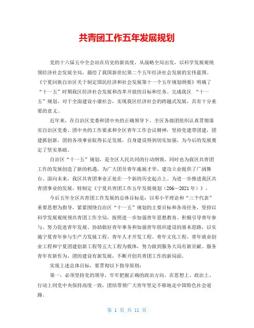 共青团工作五年发展规划
