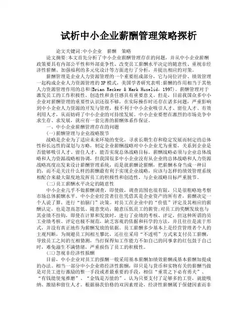 试析中小企业薪酬管理策略探析