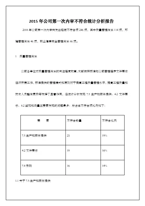公司第一次内审不符合统计分析报告