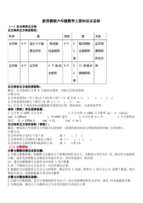 六年级上册数学-知识点汇总(苏教版)
