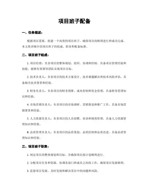 项目班子配备