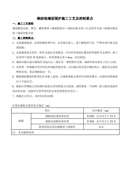 钢结构墙面围护施工工艺及控制要点