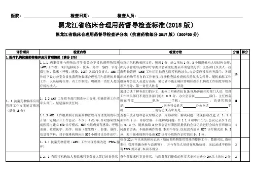 黑龙江省临床合理用药督导检查标准(2018年)