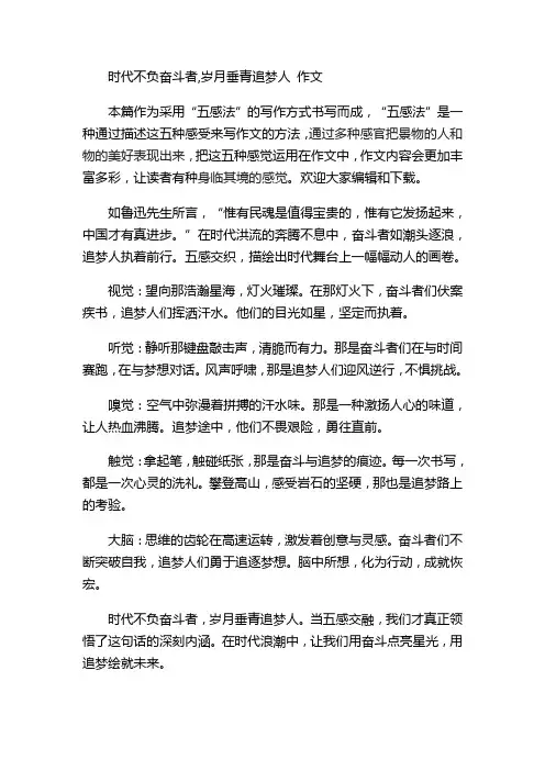 时代不负奋斗者,岁月垂青追梦人 作文