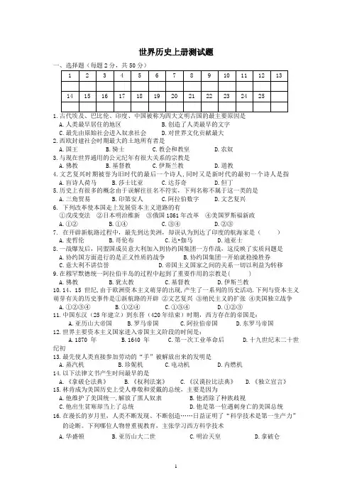 世界历史上试题