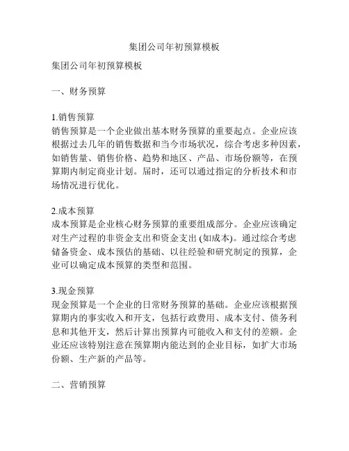 集团公司年初预算模板
