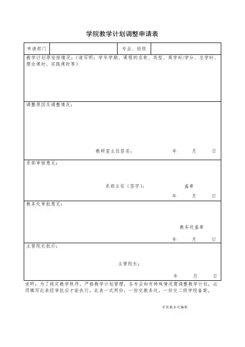 学院教学计划调整申请表