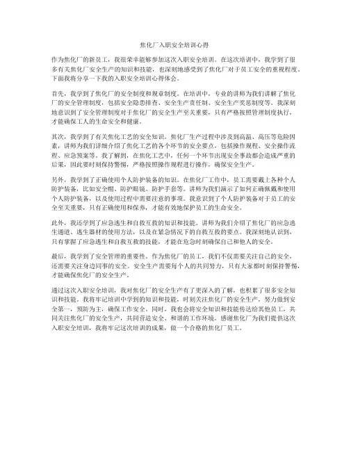 焦化厂入职安全培训心得