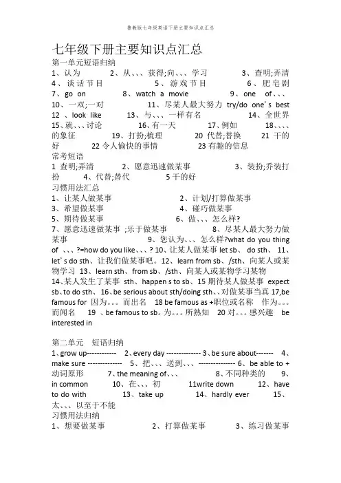 鲁教版七年级英语下册主要知识点汇总
