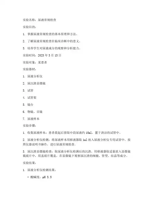 尿实验报告