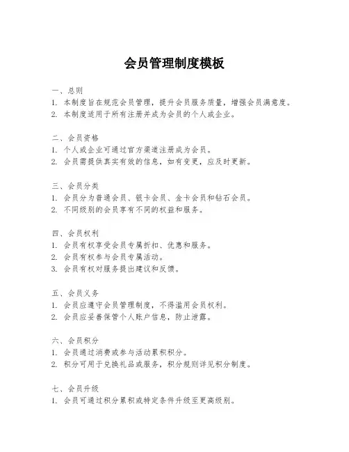 会员管理制度模板