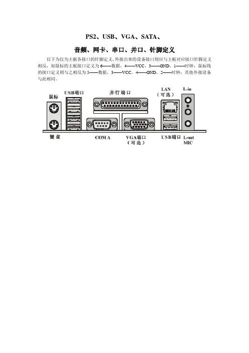 PS2、USB、VGA、SATA、音频、网卡、串口、并口、针脚定义
