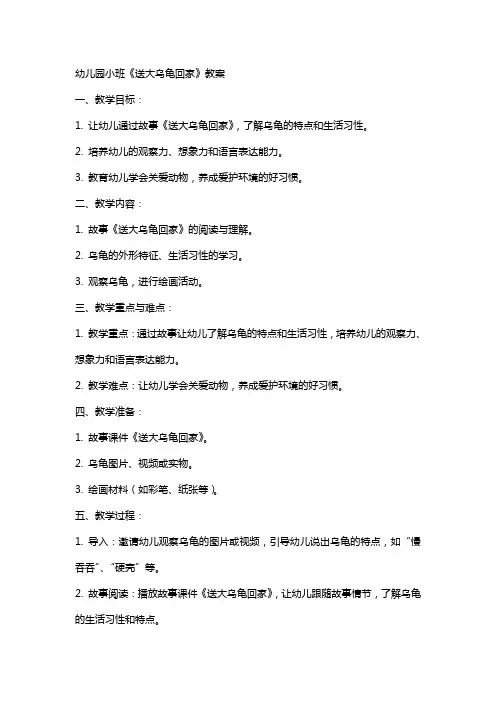 幼儿园小班《送大乌龟回家》教案