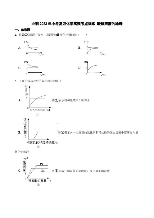 冲刺2023年中考化学复习高频知识点专练 酸碱溶液的稀释
