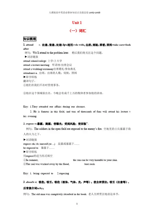 人教版高中英语必修5知识点全面总结Unit1-Unit5