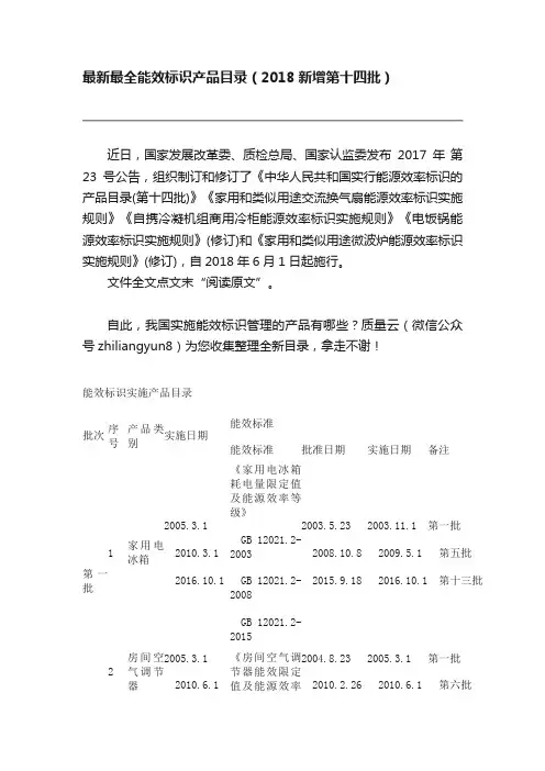 最新最全能效标识产品目录（2018新增第十四批）