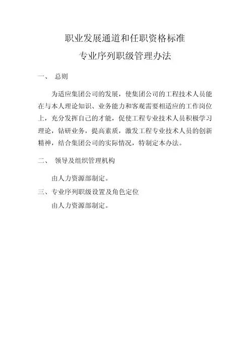 职业发展通道和任职资格标准专业序列职级管理办法0822