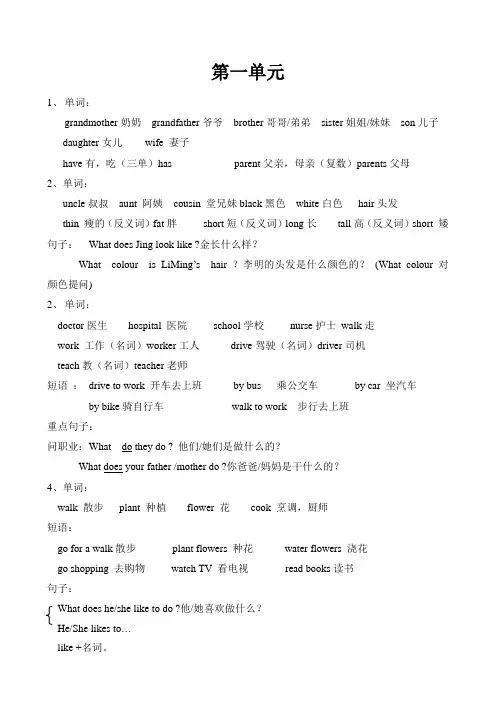 冀教版五年级上册英语复习要点