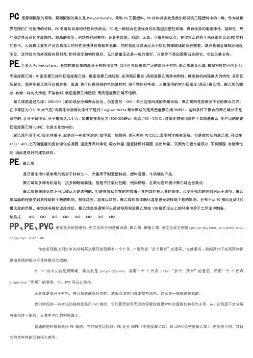 各种塑料材料的英文缩写和简介