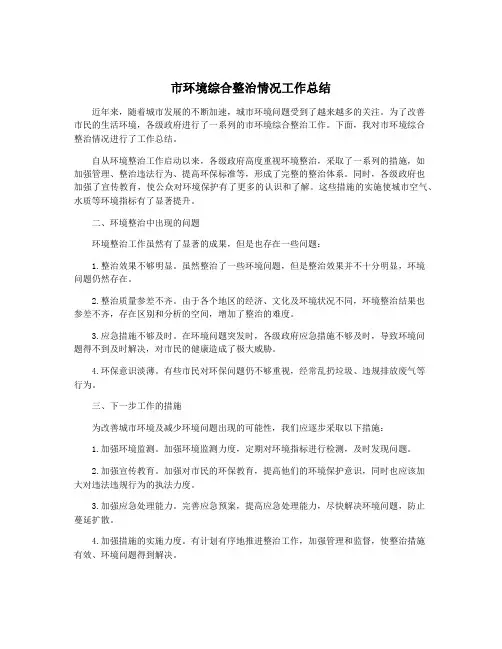 市环境综合整治情况工作总结