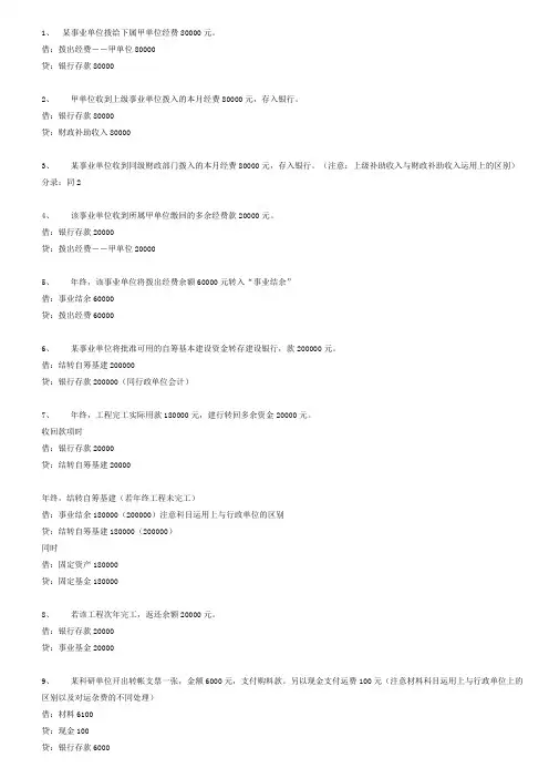 《政府与事业单位会计》事业单位分录