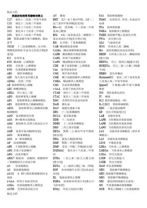 (整理)表面活性剂常用缩略词释义1