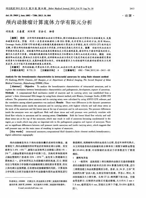 颅内动脉瘤计算流体力学有限元分析