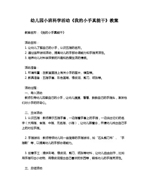 幼儿园小班科学活动《我的小手真能干》教案