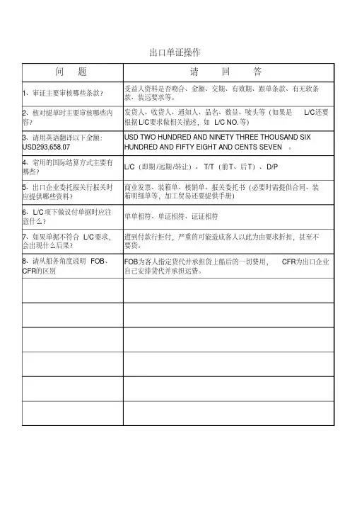 外贸单证员面试(含答案)
