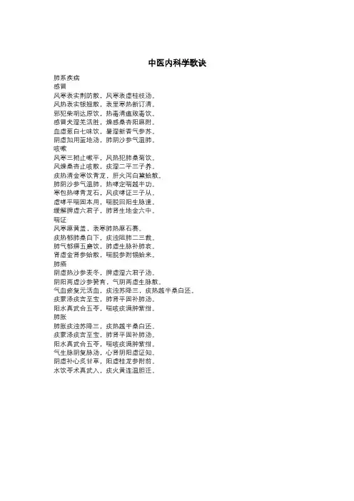 中医内科学歌诀