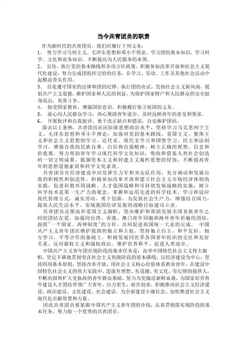 当今共青团员的职责