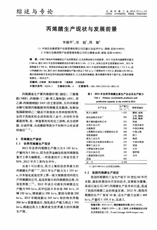 丙烯腈生产现状与发展前景