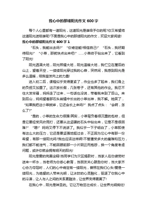 我心中的那缕阳光作文600字