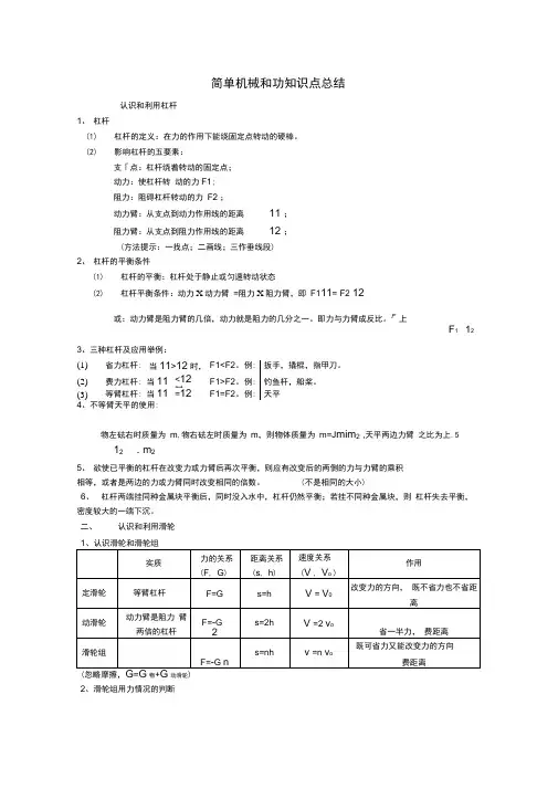 简单机械和功知识点