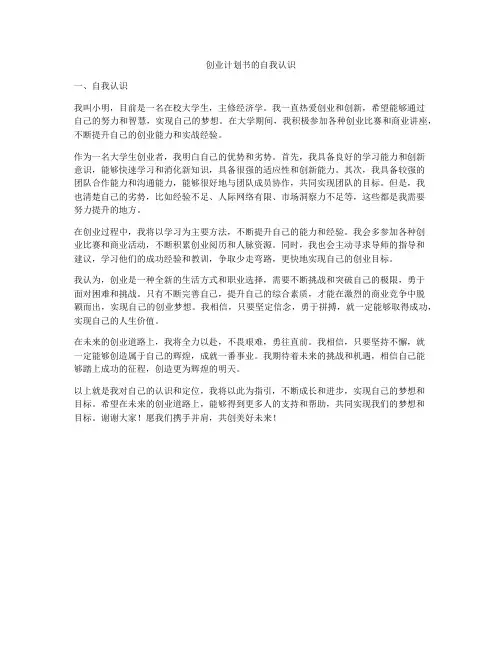 创业计划书的自我认识