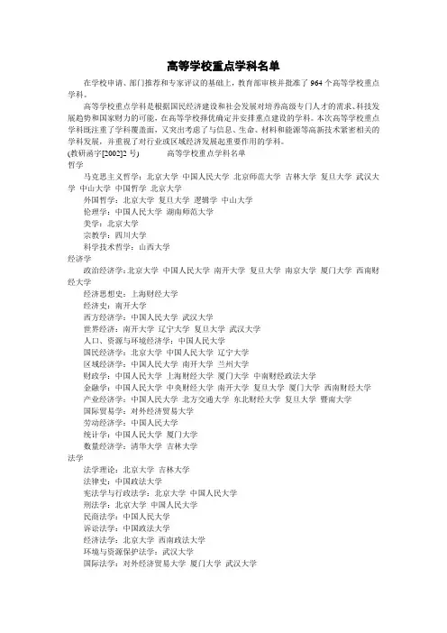高等学校重点学科名单