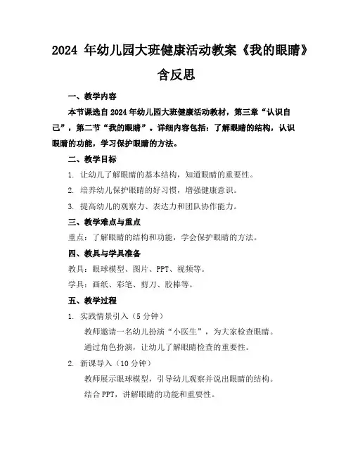 2024年幼儿园大班健康活动教案《我的眼睛》含反思