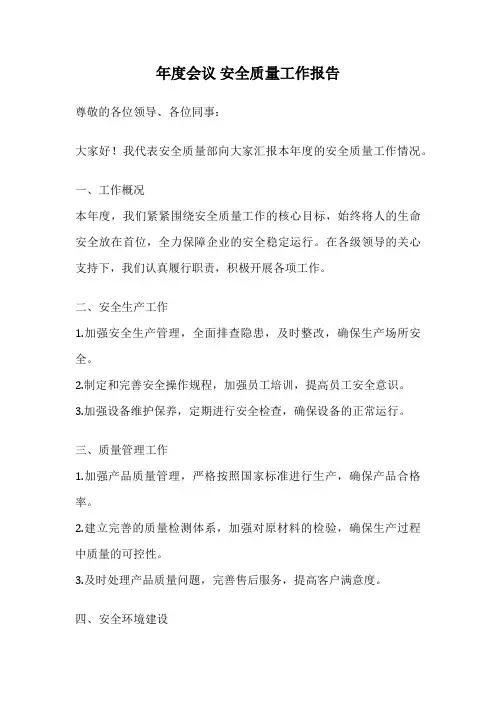 年度会议 安全质量工作报告