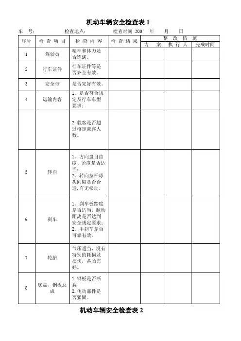 车辆安全检查表