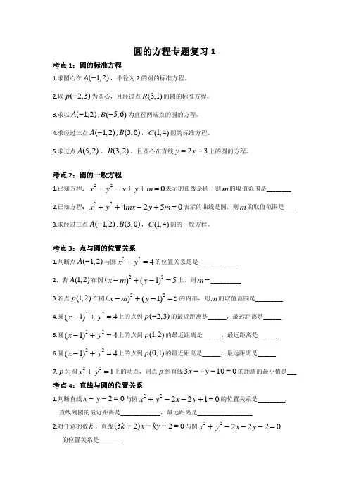 圆的方程专题复习