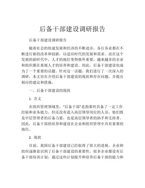 后备干部建设调研报告