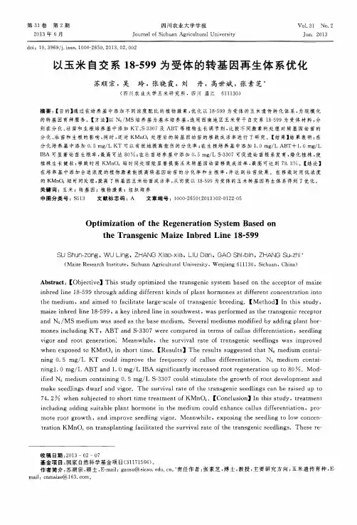 以玉米自交系18-599为受体的转基因再生体系优化