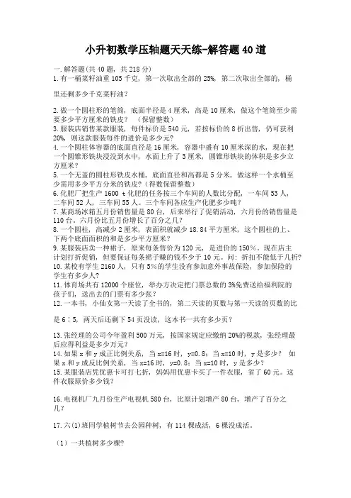 小升初数学压轴题天天练-解答题40道(模拟题)word版
