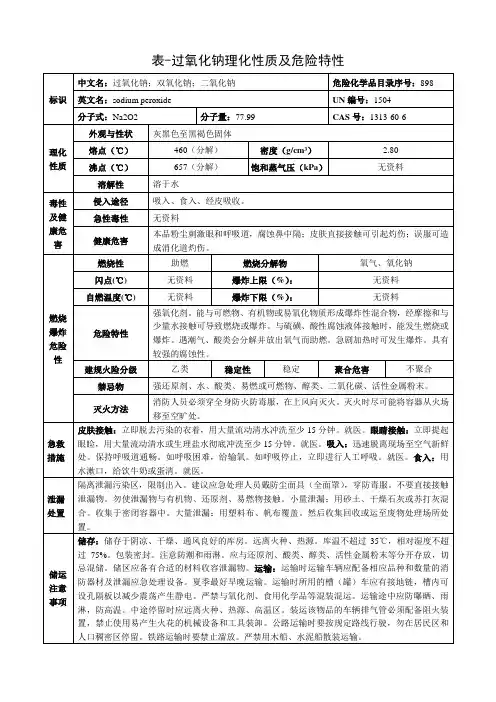 过氧化钠-理化性质及危险特性表