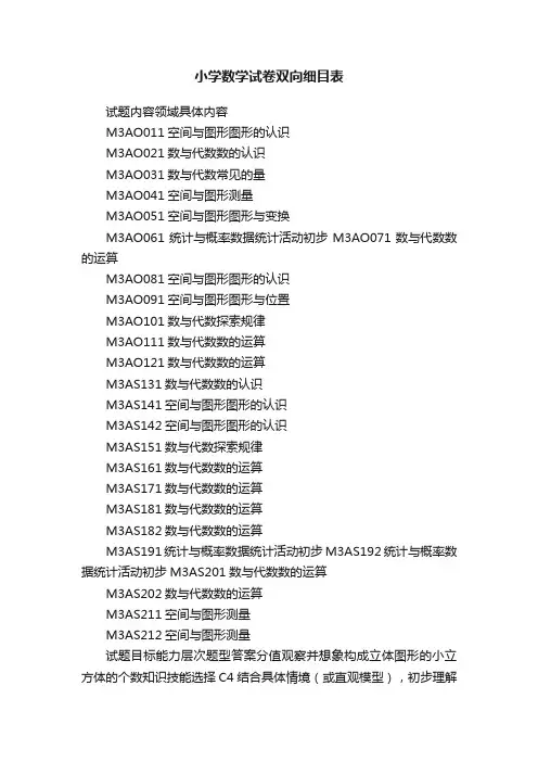 小学数学试卷双向细目表