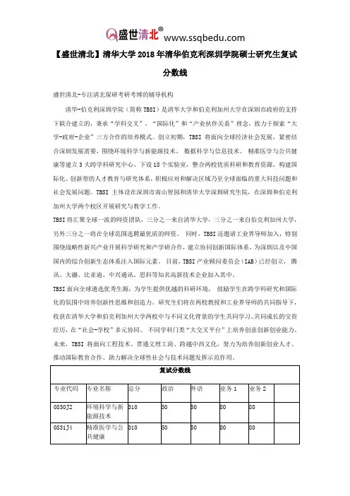 【盛世清北】清华大学2018年清华伯克利深圳学院硕士研究生复试分数线