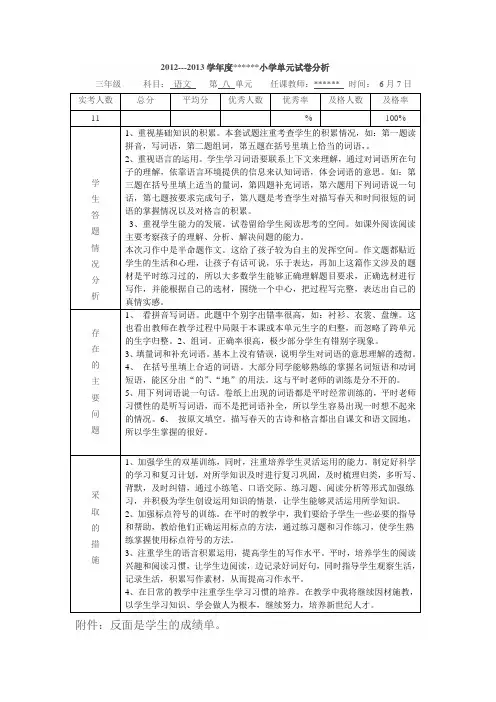 语文第八单元试卷分析