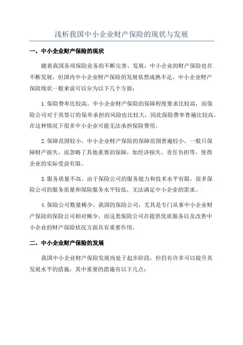 浅析我国中小企业财产保险的现状与发展