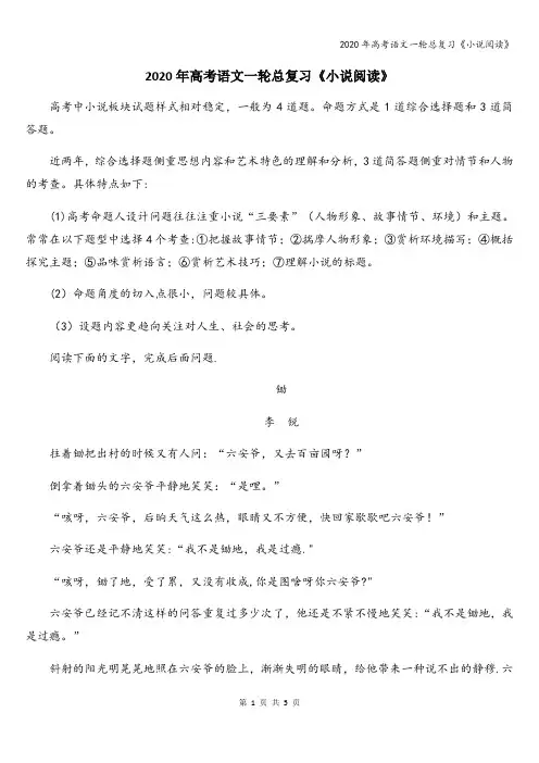 2020年高考语文一轮总复习《小说阅读》
