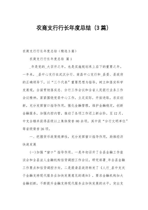 农商支行行长年度总结(3篇)